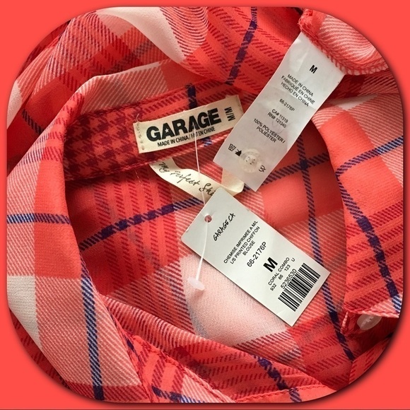 𝅺Garage 💕Red Plaid Chiffon Button Down Shirt💕 - Picture 4 of 4